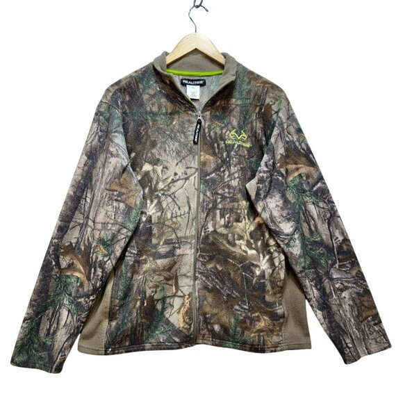 Realtree Men Full Zip Fleece Jacket Medium Brown Camo Hunting Outdoors Mock Neck - Picture 1 of 12
